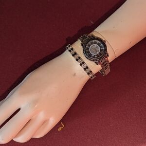 Black Crystal Bracelet Watch Set